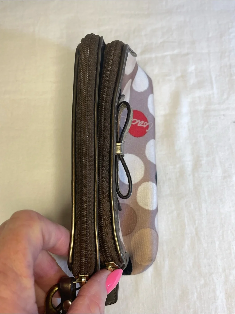 Coach Poppy Watercolor Polka Dot Double Zip Wristlet